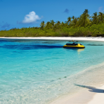 A professional marine biologist, fully clothed in appropriate attire, stands on a clean sandy beach, meticulously observing the distant ocean with a tablet. In the foreground, a small, advanced autonomous underwater vehicle (AUV) is deployed into crystal-clear blue waters, collecting data near a healthy coral reef. The scene emphasizes environmental monitoring and technological solutions to ocean health. Professional photography, high resolution, realistic, natural lighting, perfect anatomy, correct proportions, natural pose, well-formed hands, proper finger count, natural body proportions, safe for work, appropriate content, fully clothed, modest, family-friendly.