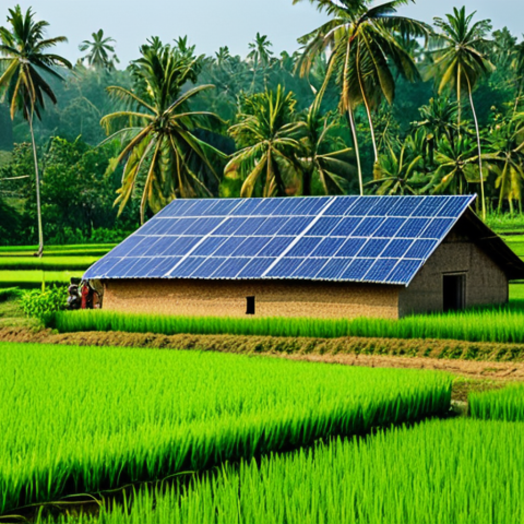 **Rural Sustainability:** "Serene Bengali village scene, solar panels on rooftops, lush green rice paddies, farmers using organic fertilizers, children planting trees, vibrant colors, realistic style, promoting eco-friendly practices, safe for work, appropriate content, fully clothed, professional, modest, family-friendly, perfect anatomy, natural proportions."