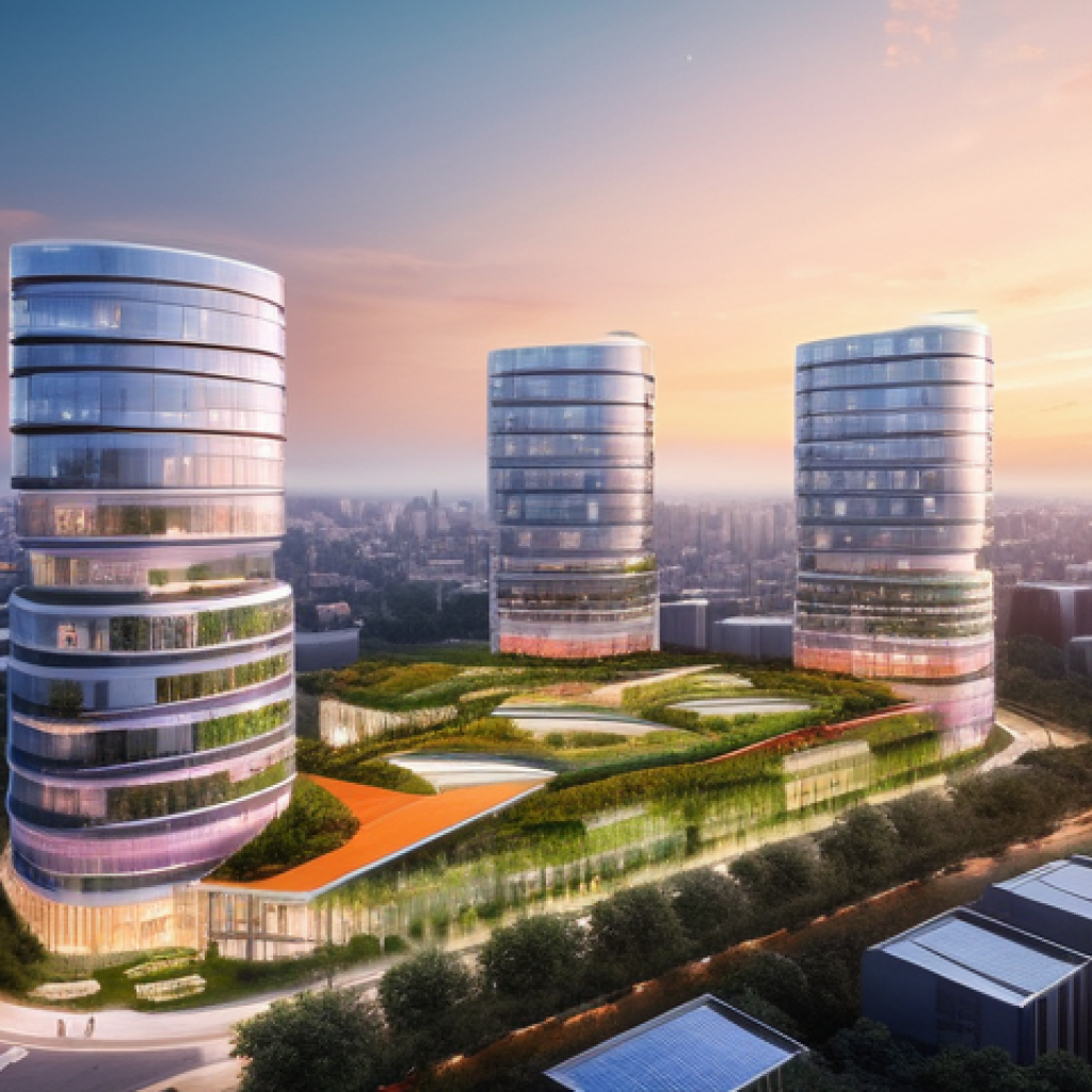 탄소 배출을 줄이는 기술 혁신 - **Renewable Dawn over a Smart Cityscape**
    "An aerial view of a vibrant, clean, and futuristic ci...