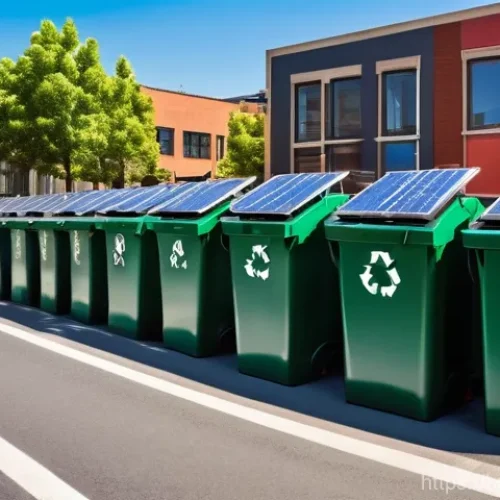 탄소 중립 목표 - **Prompt:** A vibrant, bustling urban street scene that exemplifies sustainable living. Diverse indi...